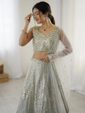 Capricious Grey Dori Work Georgette Wedding Wear Lehenga With Blouse - Zeel Clothing