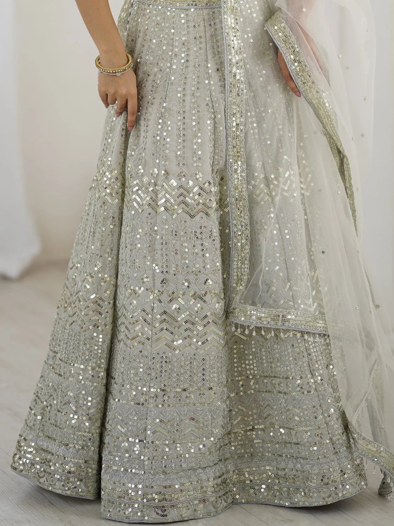 Capricious Grey Dori Work Georgette Wedding Wear Lehenga With Blouse - Zeel Clothing