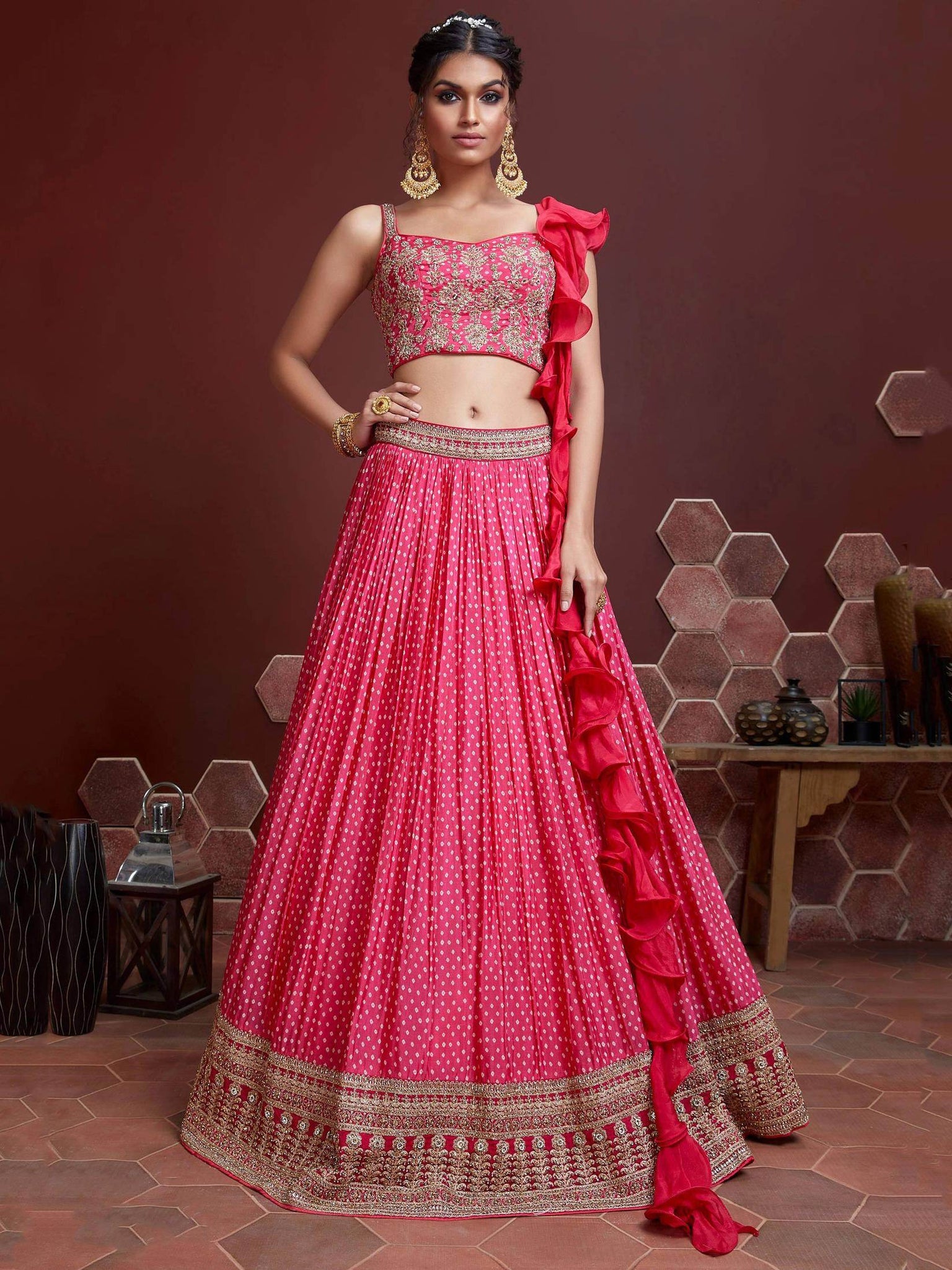 Capricious Pink Digital Printed Chinon Silk Designer Lehenga Choli - Zeel Clothing