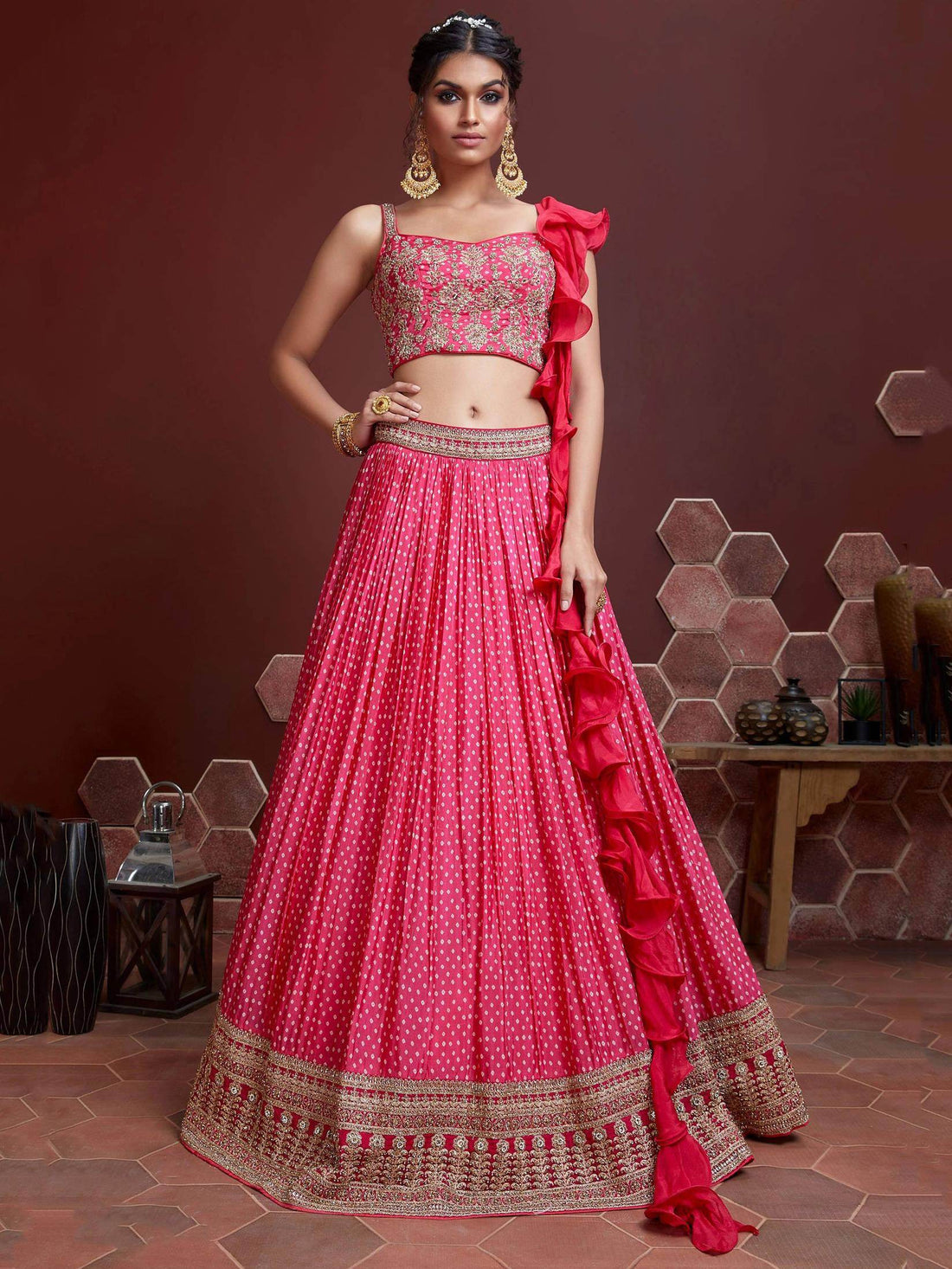 Capricious Pink Digital Printed Chinon Silk Designer Lehenga Choli - Zeel Clothing