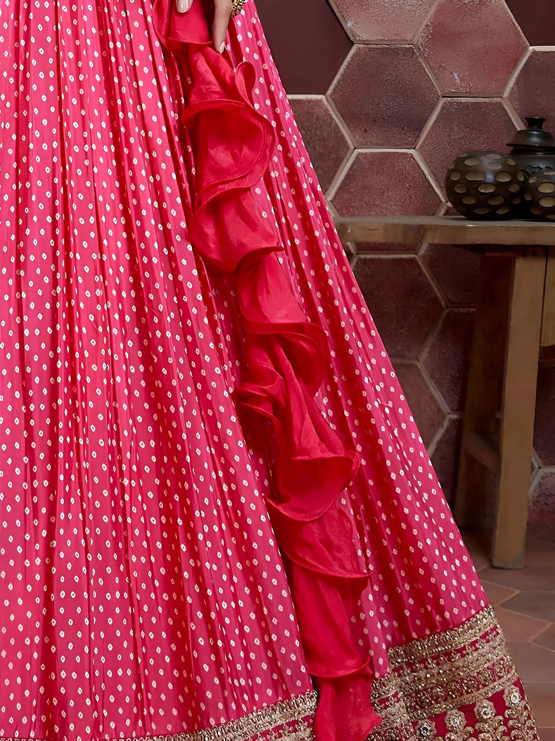 Capricious Pink Digital Printed Chinon Silk Designer Lehenga Choli