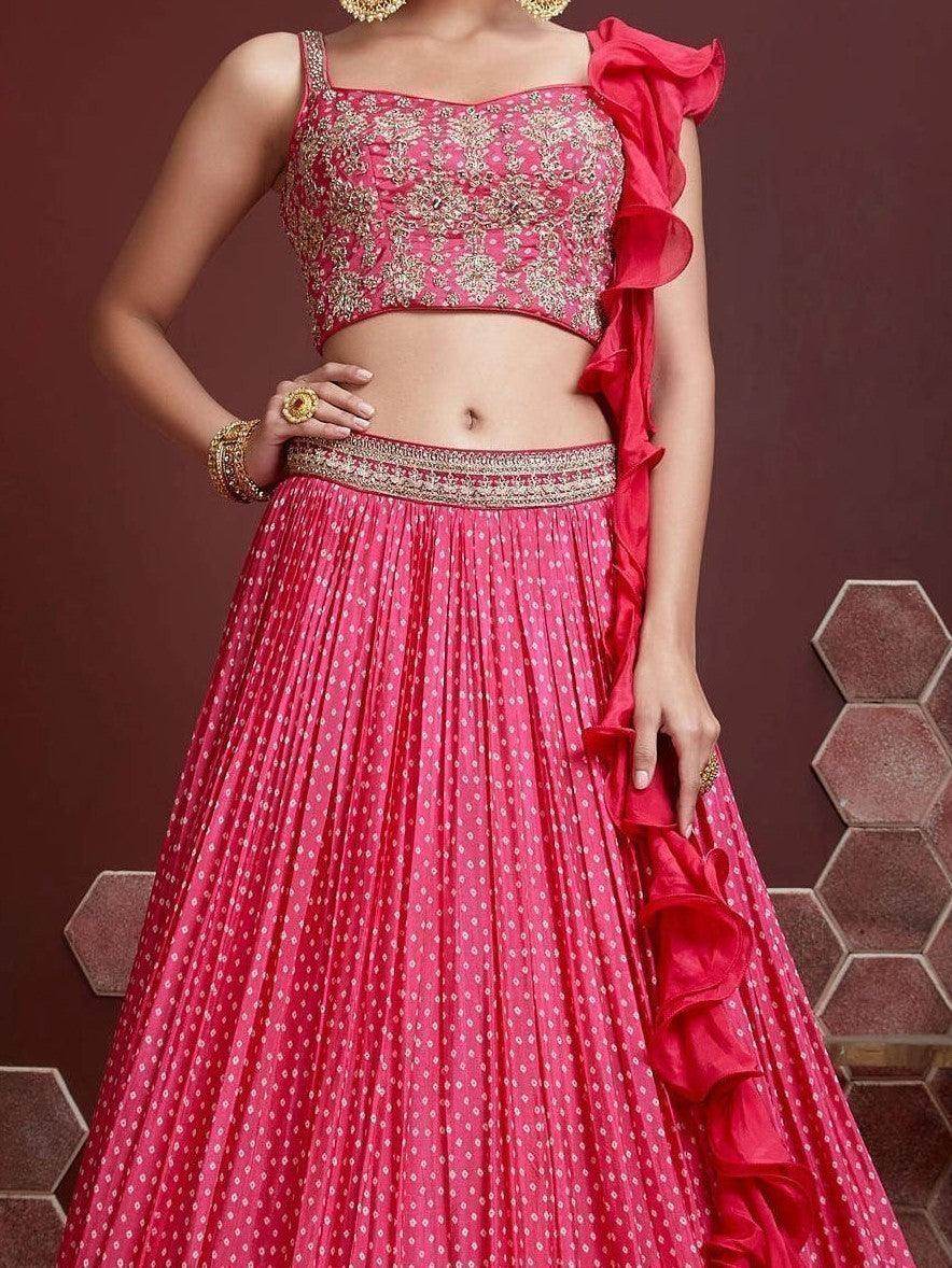 Capricious Pink Digital Printed Chinon Silk Designer Lehenga Choli - Zeel Clothing