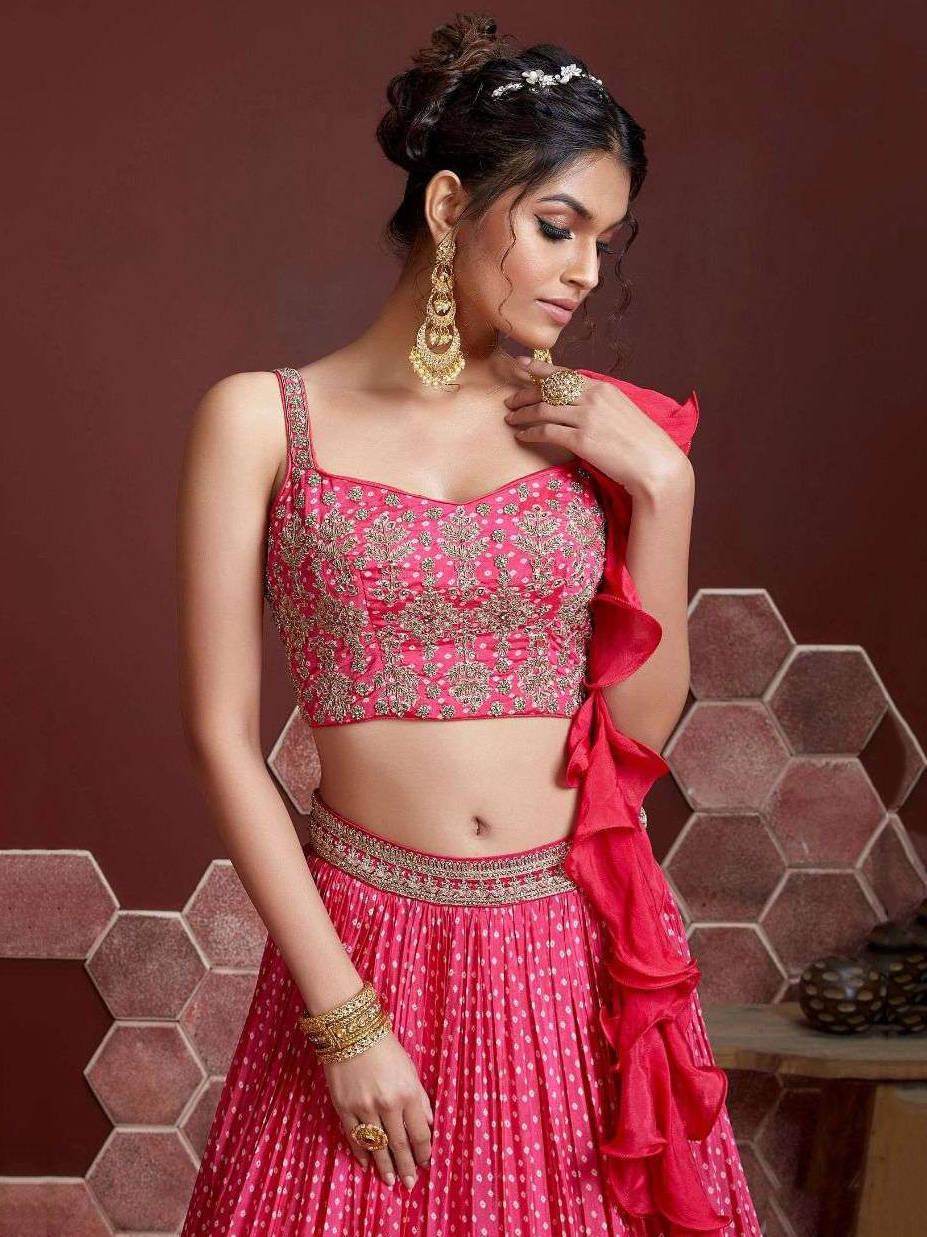 Capricious Pink Digital Printed Chinon Silk Designer Lehenga Choli - Zeel Clothing