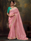Captivating Baby Pink Embroidered Silk Engagement Wear Saree - Zeel Clothing