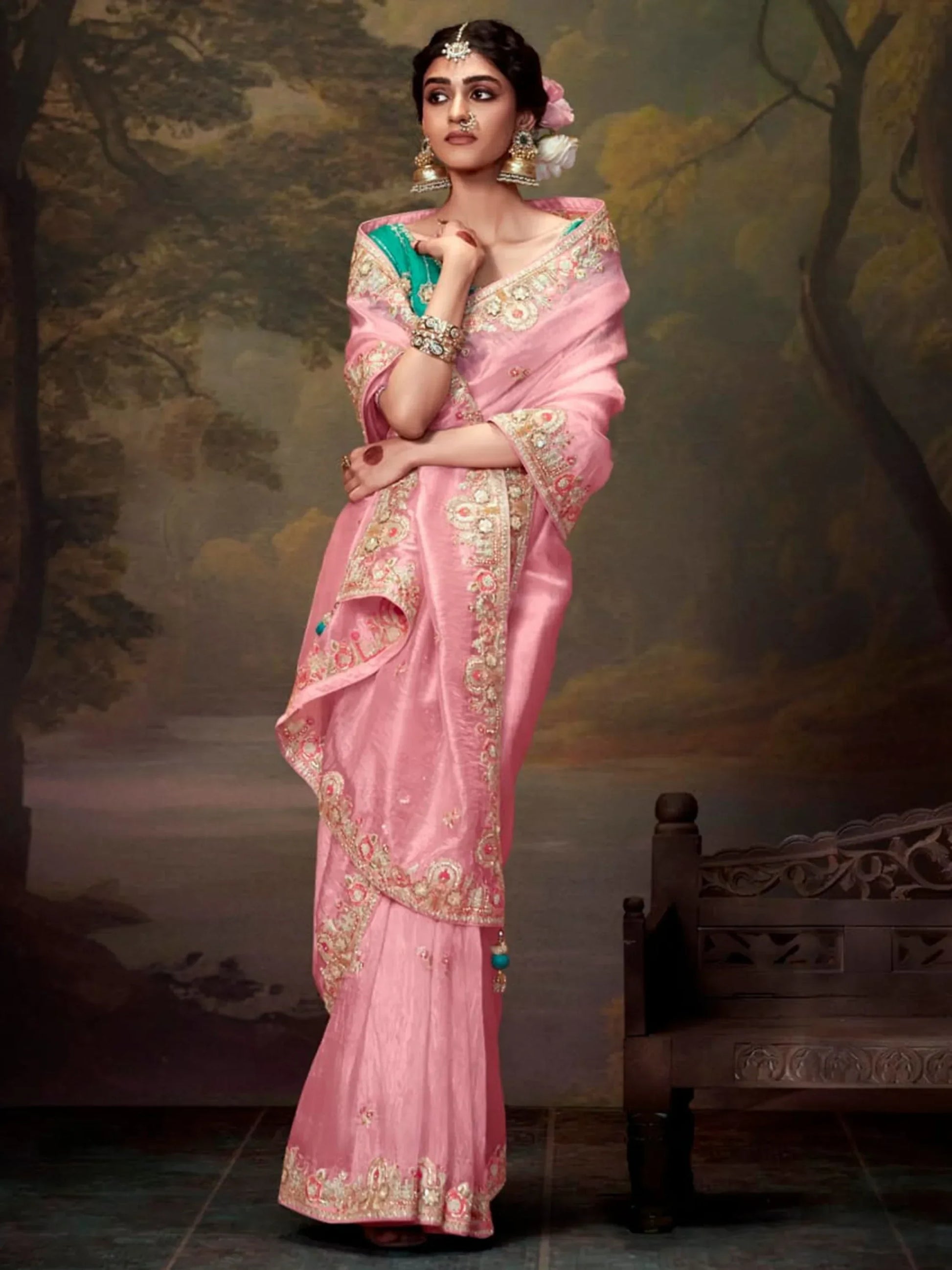 Captivating Baby Pink Embroidered Silk Engagement Wear Saree - Zeel Clothing