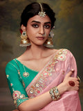 Captivating Baby Pink Embroidered Silk Engagement Wear Saree - Zeel Clothing