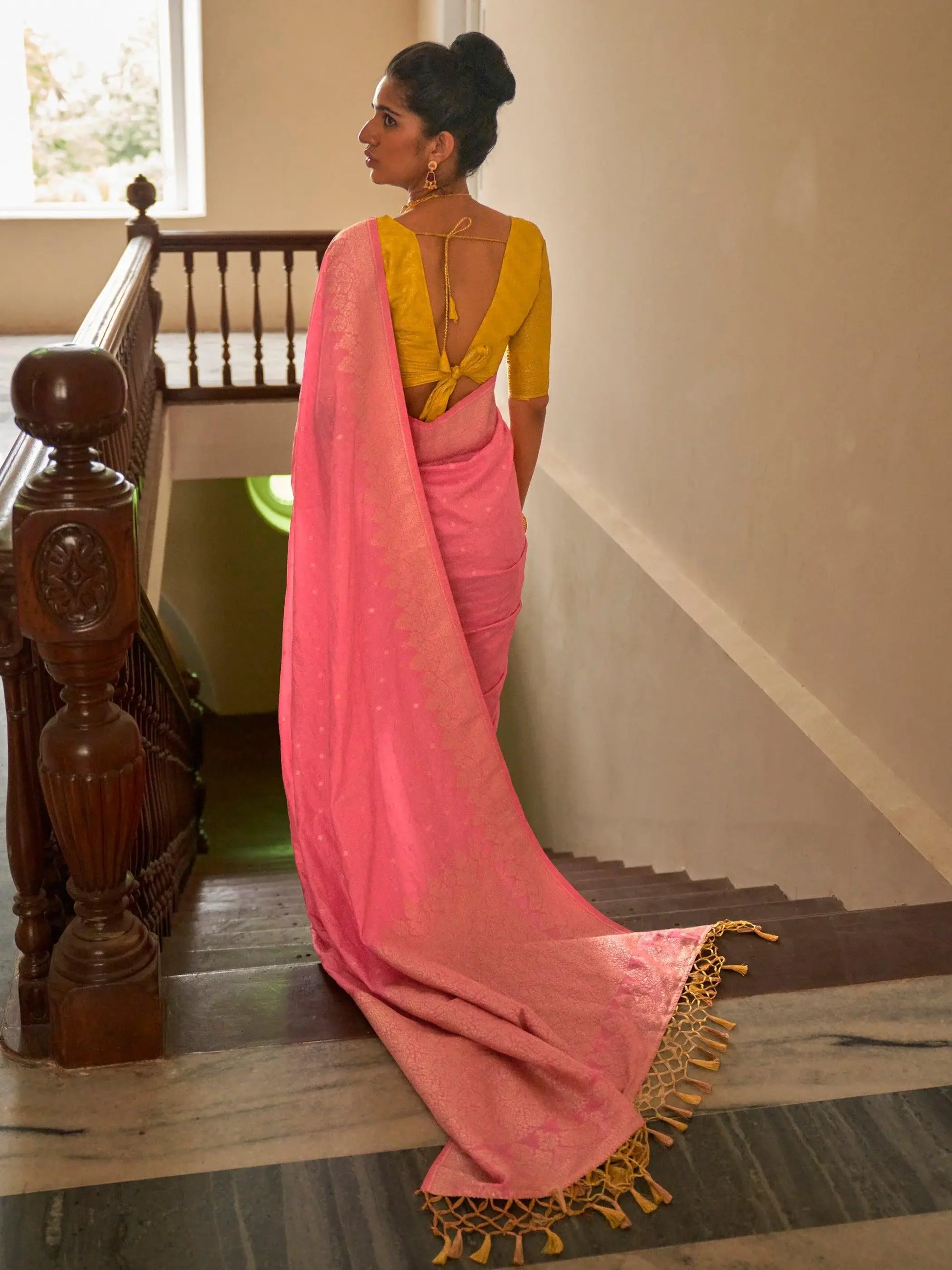 Captivating Baby Pink Weaving Silk Traditional Saree With Blouse - Zeel Clothing