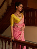Captivating Baby Pink Weaving Silk Traditional Saree With Blouse