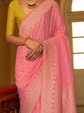 Captivating Baby Pink Weaving Silk Traditional Saree With Blouse