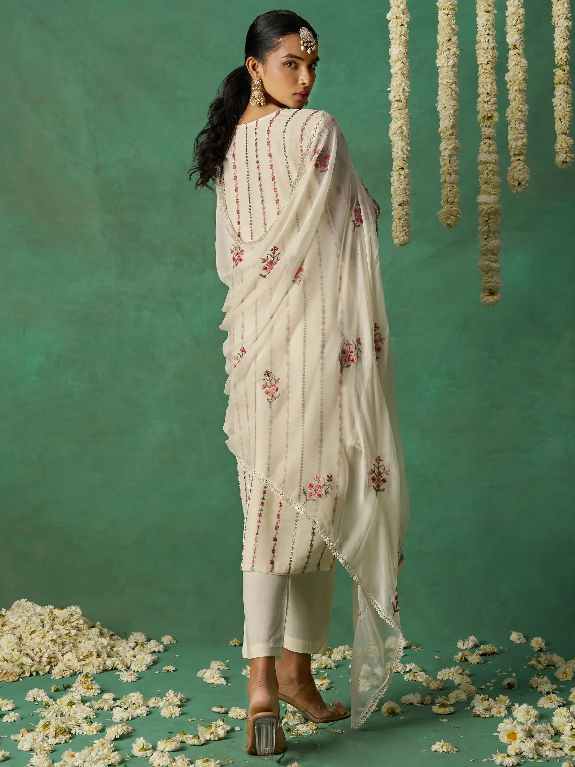 Captivating Beige Embroidered Organza Festive Wear Pant Suit with Dupatta - Zeel Clothing
