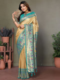 Captivating Beige Zari Weaving Banarasi Silk Festive Wear Saree With Blouse - Zeel Clothing
