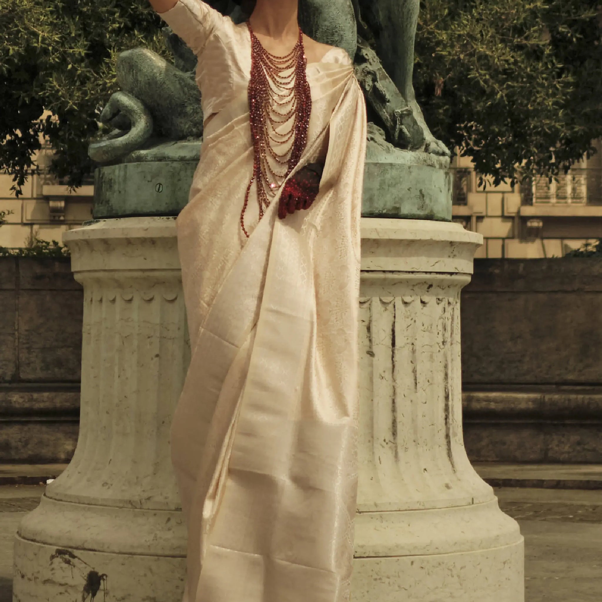 Captivating Beige Zari Woven Satin Festive Wear Saree With Blouse - Zeel Clothing