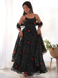 Captivating Black Bandhani Printed Chiffon Gown With Dupatta - Zeel Clothing