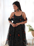 Captivating Black Bandhani Printed Chiffon Gown With Dupatta - Zeel Clothing