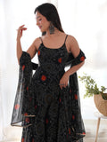 Captivating Black Bandhani Printed Chiffon Gown With Dupatta - Zeel Clothing