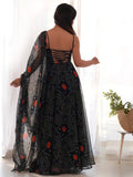 Captivating Black Bandhani Printed Chiffon Gown With Dupatta - Zeel Clothing