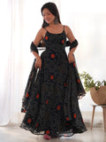 Captivating Black Bandhani Printed Chiffon Gown With Dupatta - Zeel Clothing