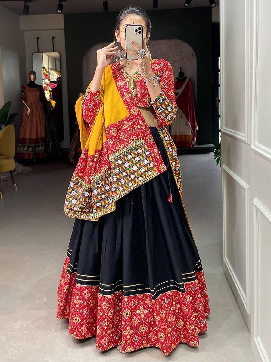 Captivating Black Digital Printed Cotton Navratri Wear Lehenga Choli