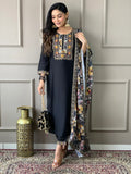 Captivating Black Embroidered Chanderi Silk Traditional Pant Suit - Zeel Clothing