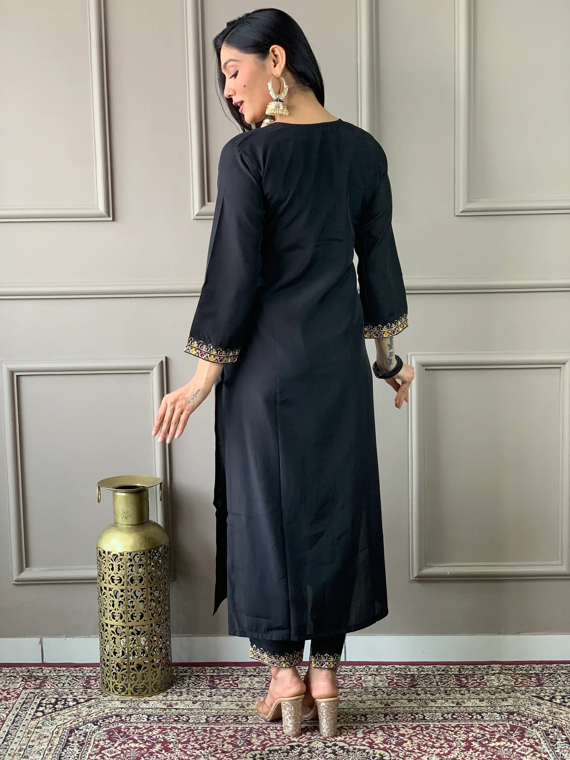 Captivating Black Embroidered Chanderi Silk Traditional Pant Suit - Zeel Clothing