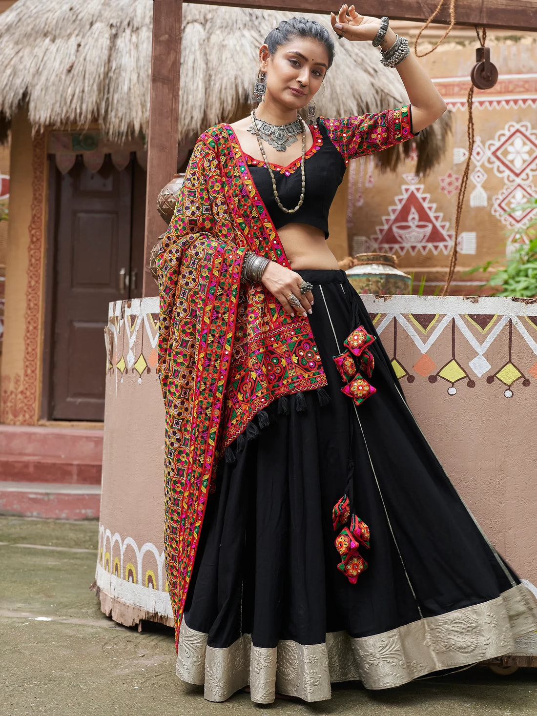 Captivating Black Embroidered Rayon Navratri Wear Lehenga Choli - Zeel Clothing