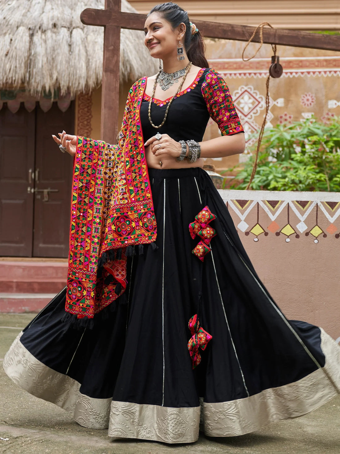 Captivating Black Embroidered Rayon Navratri Wear Lehenga Choli - Zeel Clothing