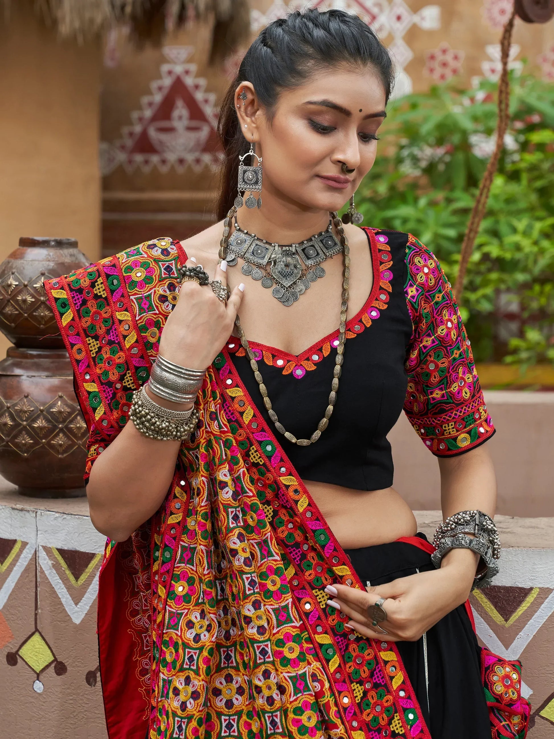 Captivating Black Embroidered Rayon Navratri Wear Lehenga Choli - Zeel Clothing