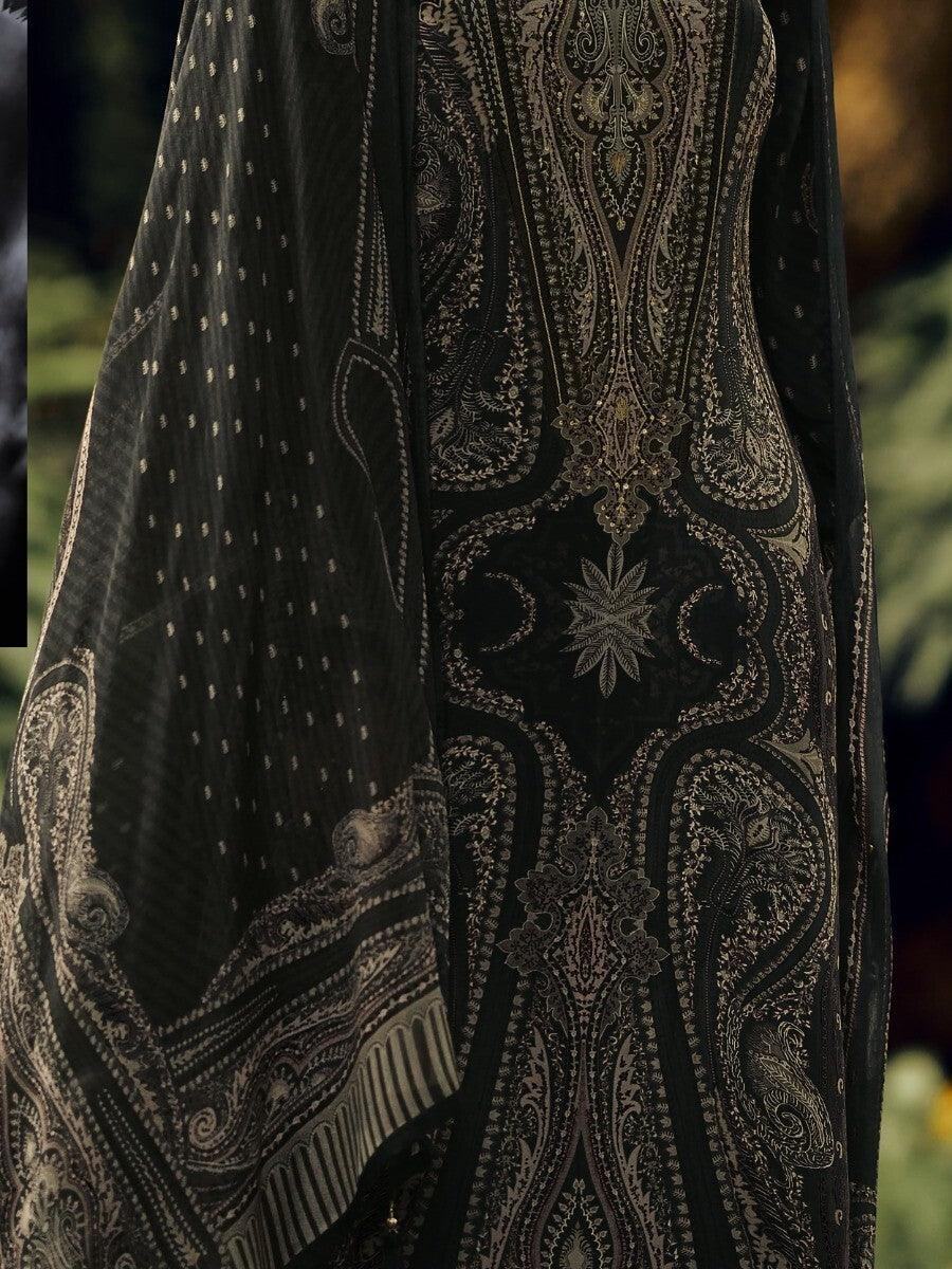 Captivating Black Embroidered Silk Salwar Kameez With Dupatta