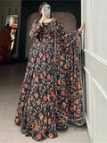 Captivating Black Floral Printed Georgette Gown With Dupatta - Zeel Clothing