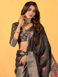Captivating Black Foil Printed Silk Event Wear Saree With Blouse - Zeel Clothing