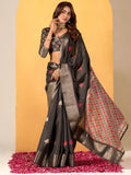 Captivating Black Foil Printed Silk Event Wear Saree With Blouse - Zeel Clothing