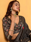 Captivating Black Foil Printed Silk Event Wear Saree With Blouse - Zeel Clothing