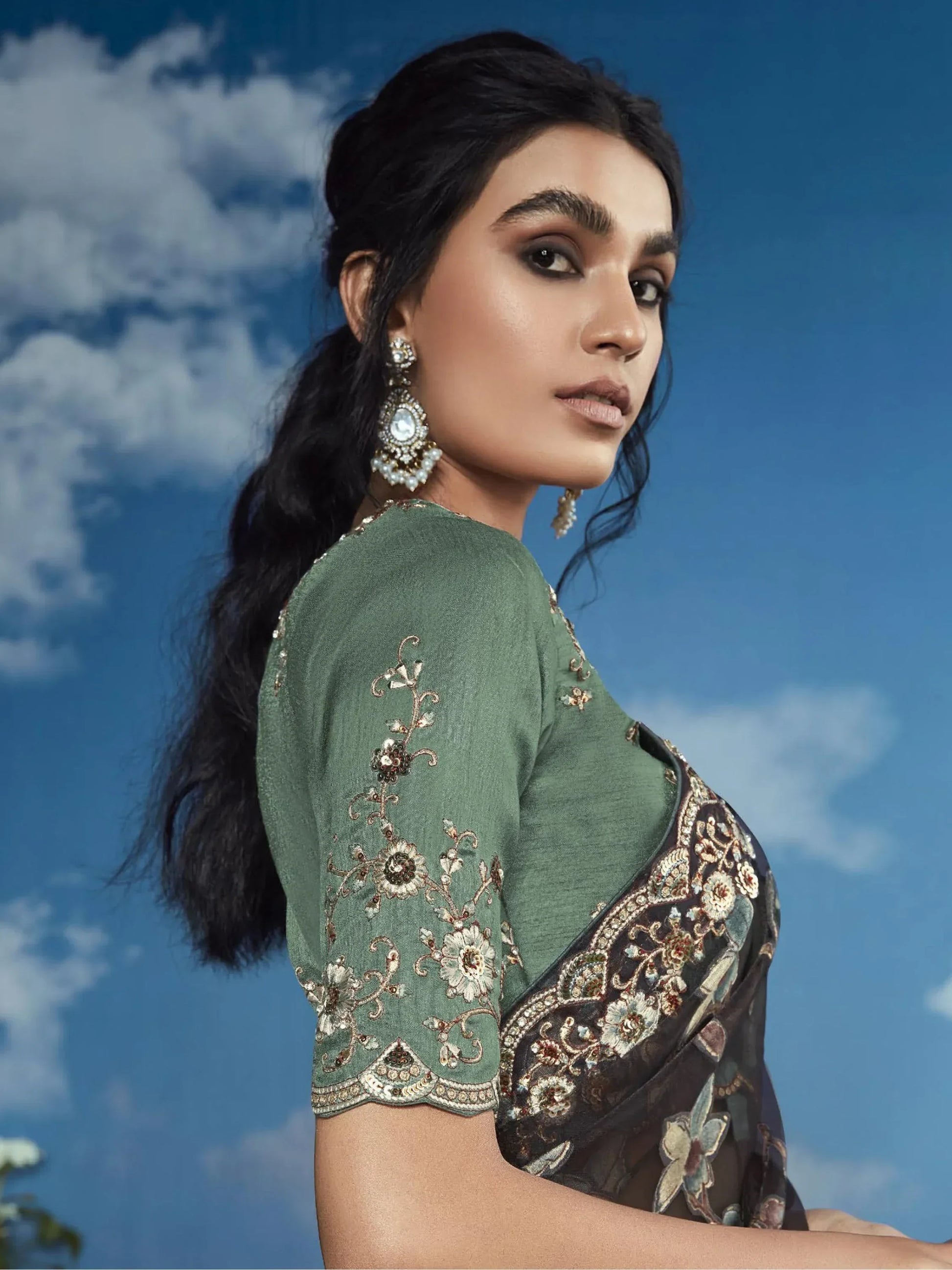 Captivating Black Lace Work Brasso Event Wear Saree With Blouse - Zeel Clothing