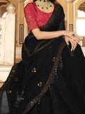 Captivating Black Sequins Chinon Event Wear Saree With Blouse - Zeel Clothing