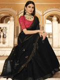 Captivating Black Sequins Chinon Event Wear Saree With Blouse - Zeel Clothing