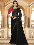 Captivating Black Sequins Chinon Event Wear Saree With Blouse - Zeel Clothing