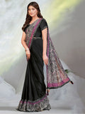 Captivating Black Sequins Satin Pre-Stitched Saree With Blouse - Zeel Clothing