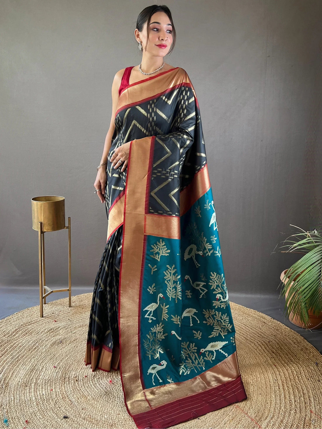 Captivating Black Zari Weaving Silk Event Wear Saree With Blouse - Zeel Clothing