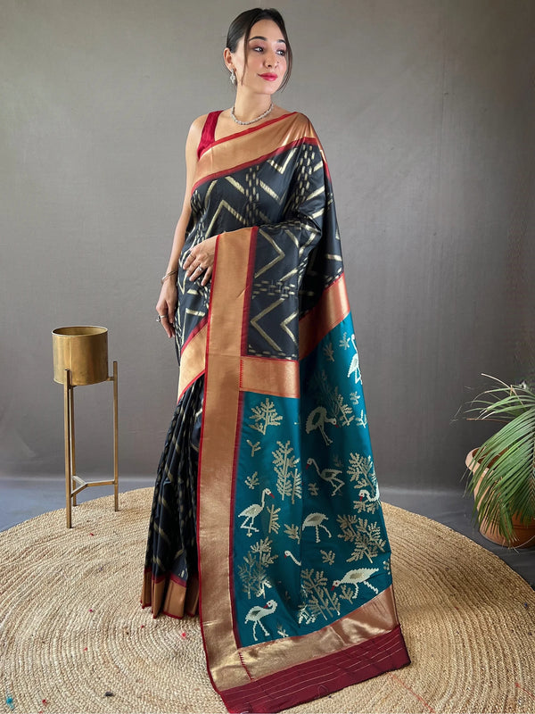 Captivating Black Zari Weaving Silk Event Wear Saree With Blouse - Zeel Clothing