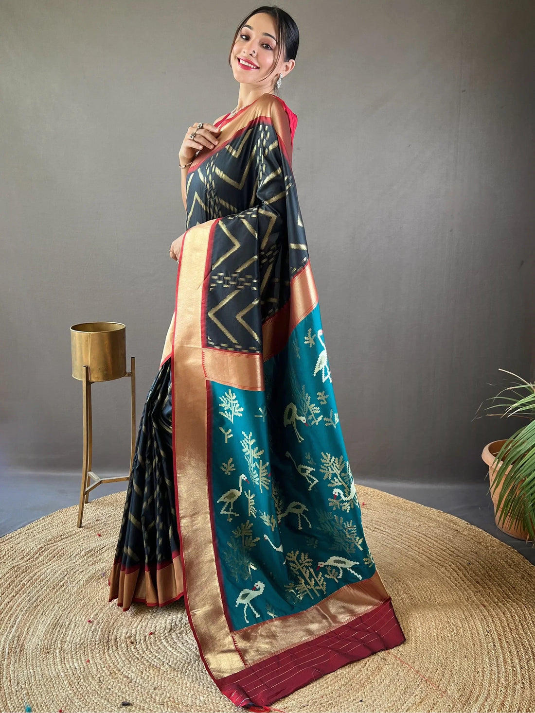 Captivating Black Zari Weaving Silk Event Wear Saree With Blouse - Zeel Clothing