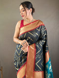 Captivating Black Zari Weaving Silk Event Wear Saree With Blouse - Zeel Clothing