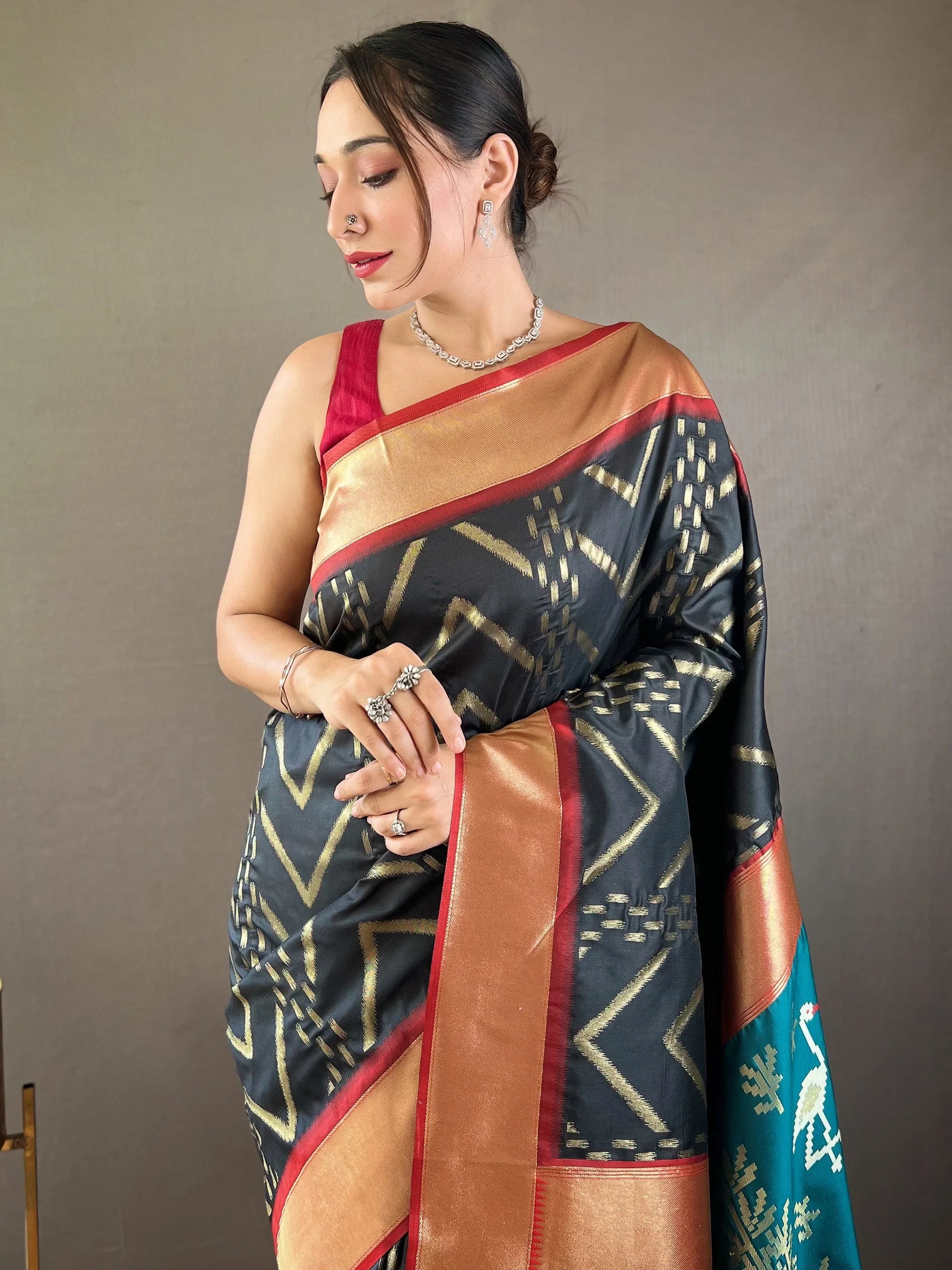 Captivating Black Zari Weaving Silk Event Wear Saree With Blouse - Zeel Clothing