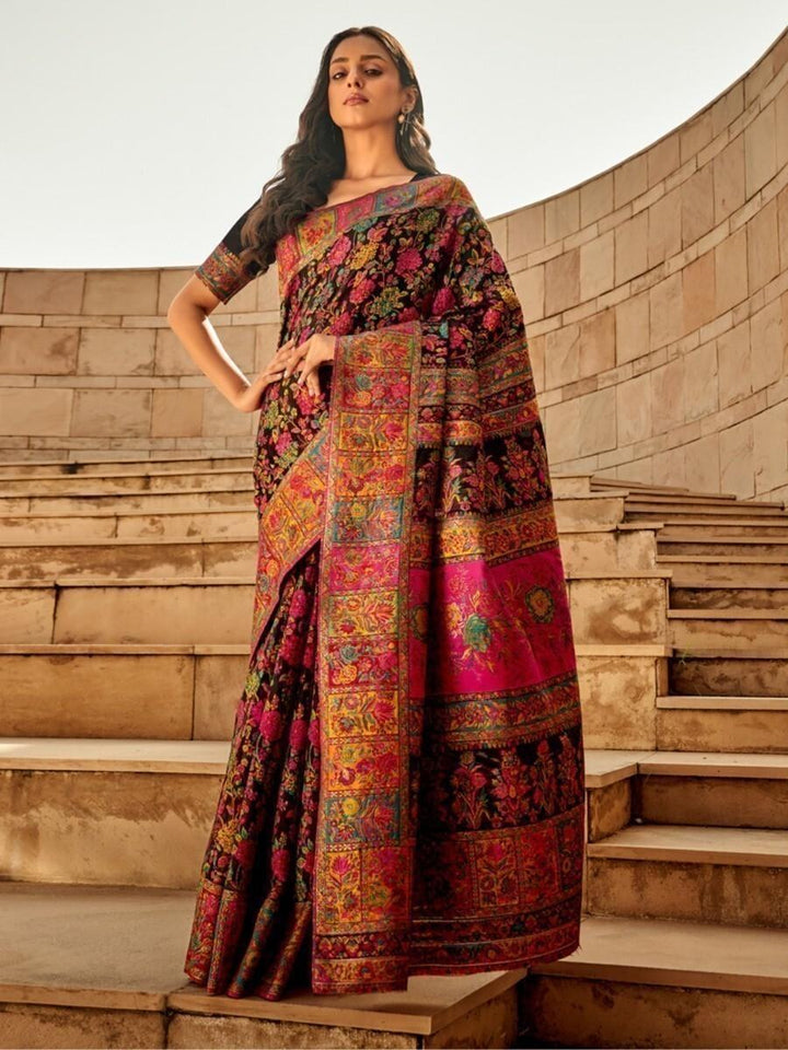 Captivating Black Zari Woven Silk Festive Wear Saree With Blouse