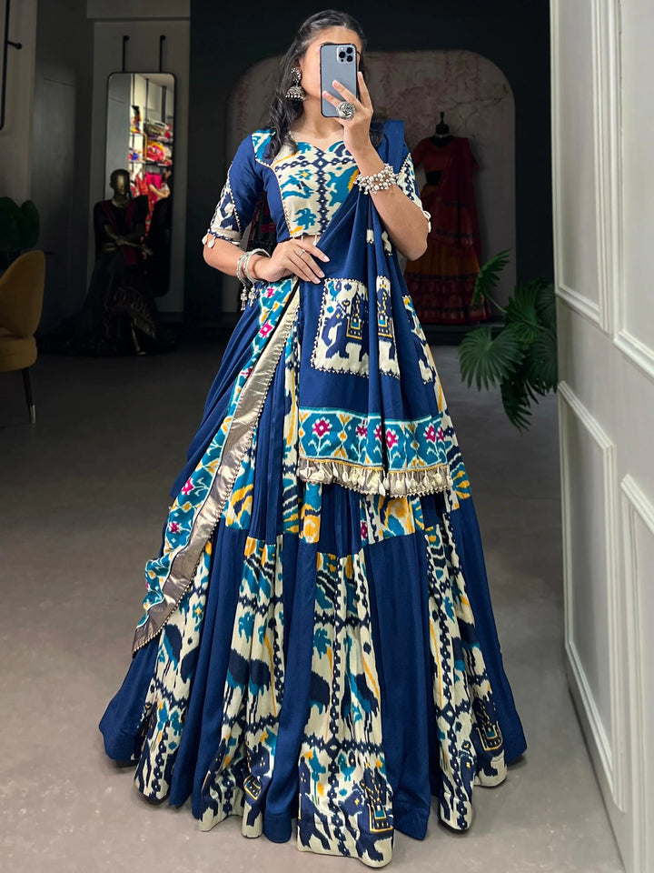 Captivating Blue Digital Printed Silk Navratri Lehenga Choli