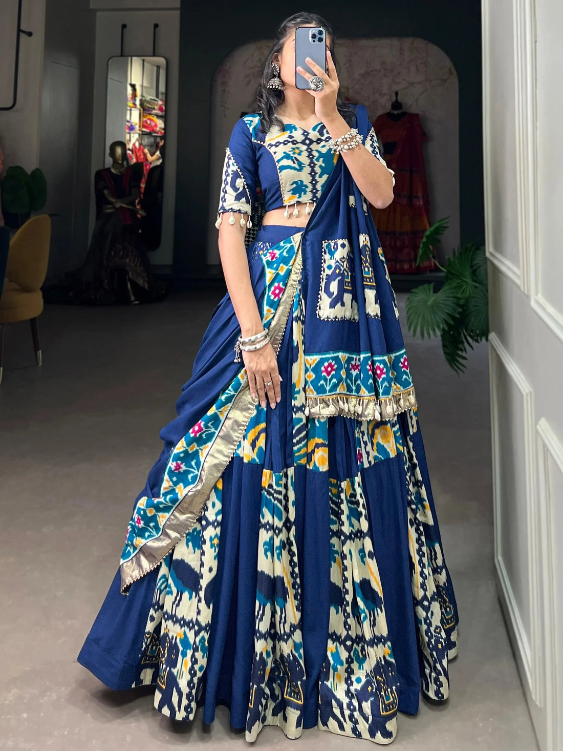 Captivating Blue Digital Printed Silk Navratri Lehenga Choli