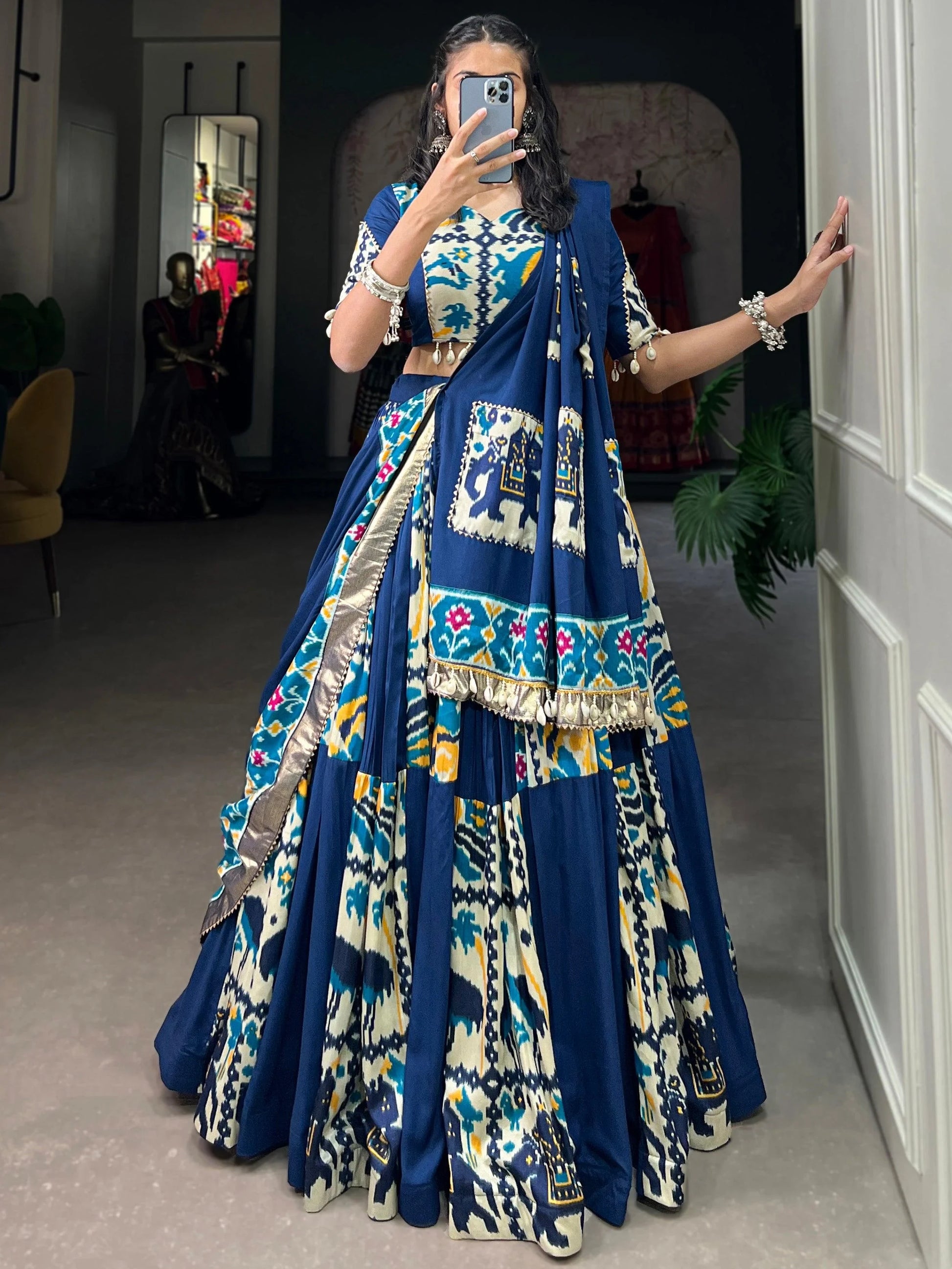 Captivating Blue Digital Printed Silk Navratri Lehenga Choli
