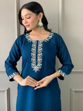 Captivating Blue Embroidered Chanderi Silk Festival Wear Pant Suit - Zeel Clothing