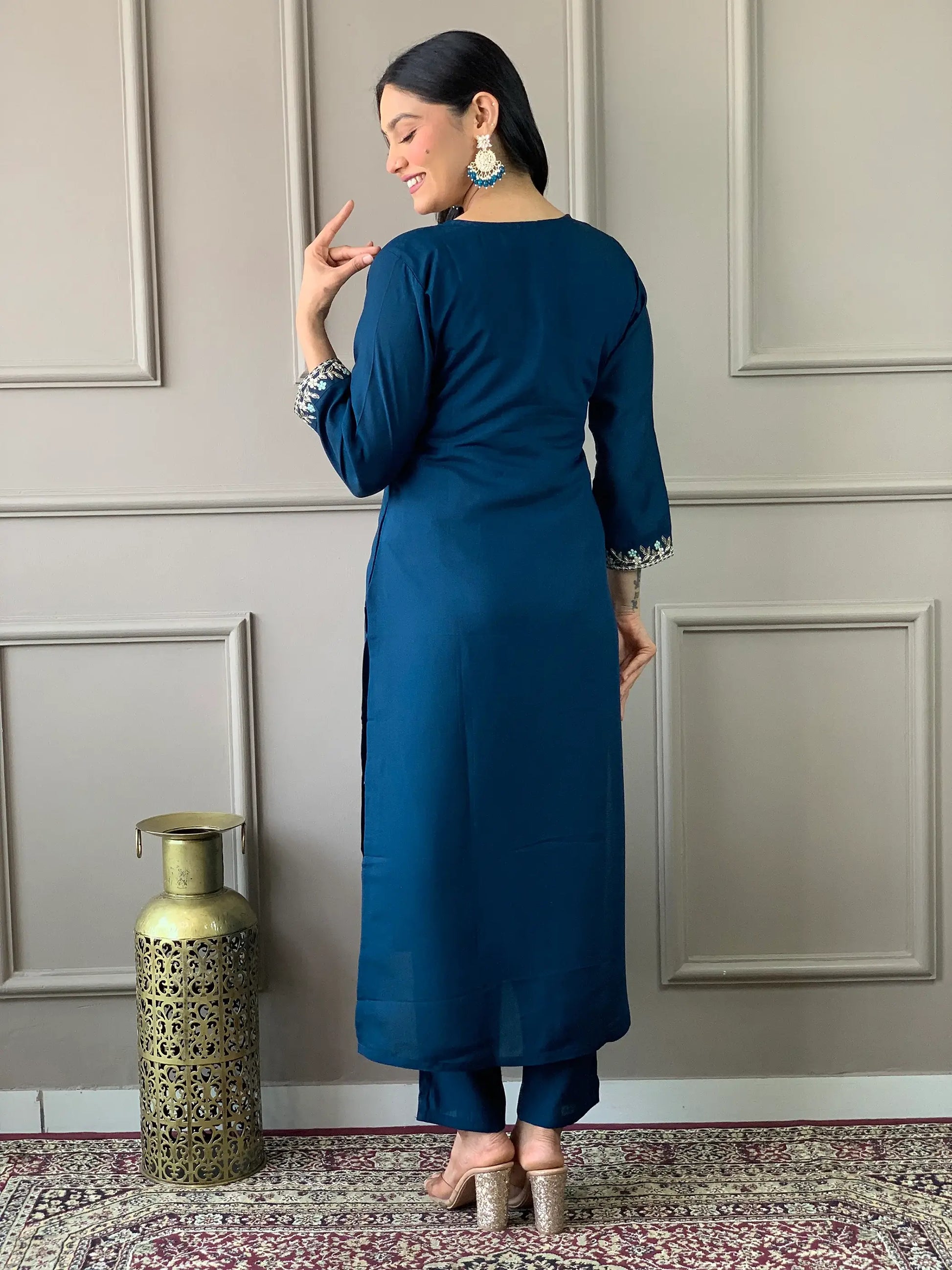 Captivating Blue Embroidered Chanderi Silk Festival Wear Pant Suit - Zeel Clothing