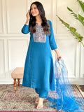 Captivating Blue Embroidered Chanderi Silk Readymade Pant Suit - Zeel Clothing