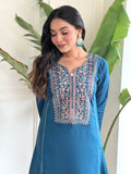Captivating Blue Embroidered Chanderi Silk Readymade Pant Suit - Zeel Clothing